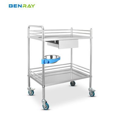 2 Layers 1 Drawer Hospital Stainless Steel  Medical Instrument Trolley