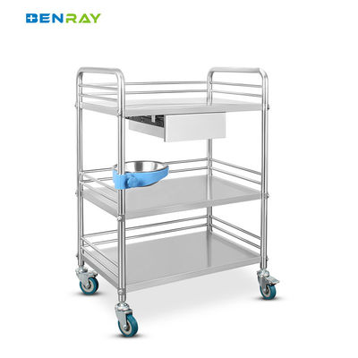 2 Layers 1 Drawer Hospital Stainless Steel  Medical Instrument Trolley
