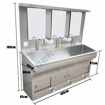 Stainless Steel Induction Faucet Wash Sink For 3 People with mirror and LED lamp Automatic Tap Hospital School Home Laboratory Use